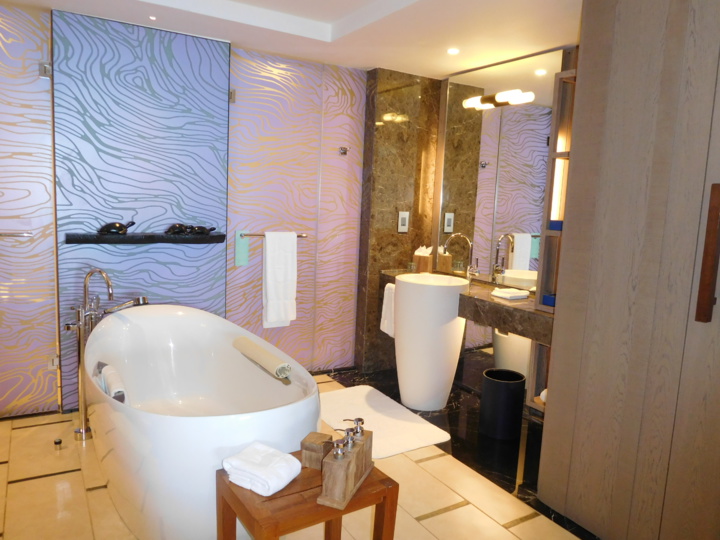 Un bain face à la mer dans une baignoire en forme d'oeuf Un bain face à la mer dans une baignoire en forme d'oeuf