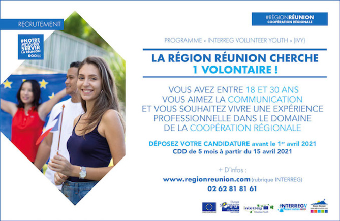 La Région Réunion recrute dans le cadre de l’initiative Interreg Volunteer Youth (IVY)