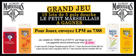 Grand Jeu 10 lots de 5 gels douche LE PETIT MARSEILLAIS à Gagner…