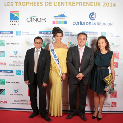 Ibrahim Patel, président de la CCI Réunion, Ingreed Mercredi, Miss Réunion 2014, Didier Robert président de la région Réunion et Corine Robert-Beaulieu
