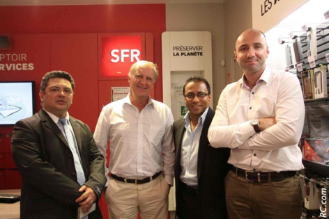 Luc-Guy Fontaine, Bertrand Guillot, Ibrahim Patel, et Eric Gourlaouen, directeur commercial SFR Luc-Guy Fontaine, Bertrand Guillot, Ibrahim Patel, et Eric Gourlaouen, directeur commercial SFR