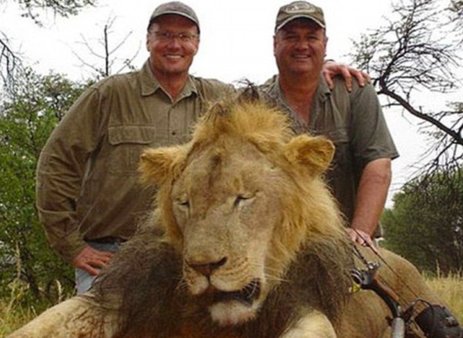 Walter Palmer à gauche lors d'une chasse précédente posant avec l'un de ses "trophés" Walter Palmer à gauche lors d'une chasse précédente posant avec l'un de ses "trophés"
