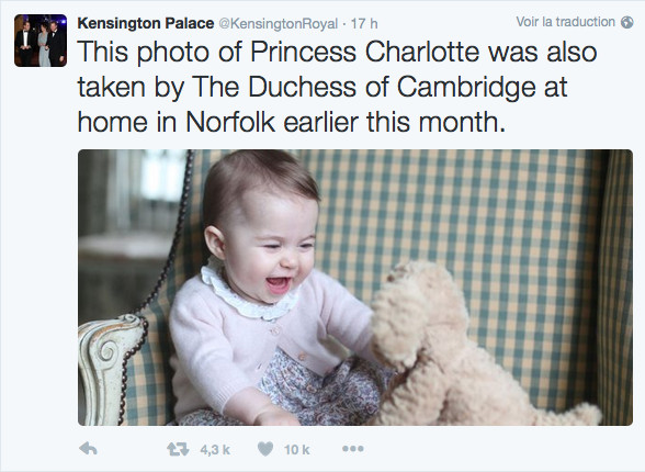 Kate Middleton publie des photos de Charlotte sur Twitter