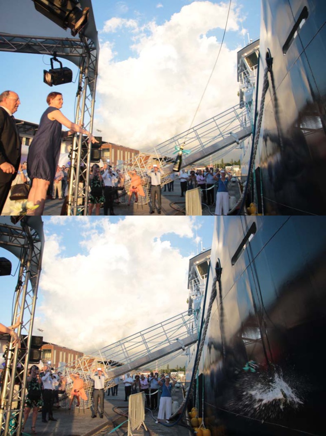 Anne Kinoo a baptisé le Cap Kersaint en faisant éclater le magnum de champagne contre la coque! Anne Kinoo a baptisé le Cap Kersaint en faisant éclater le magnum de champagne contre la coque!