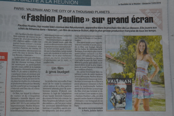Pauline Hoarau tourne pour Luc Besson, article dans Le Quotidien