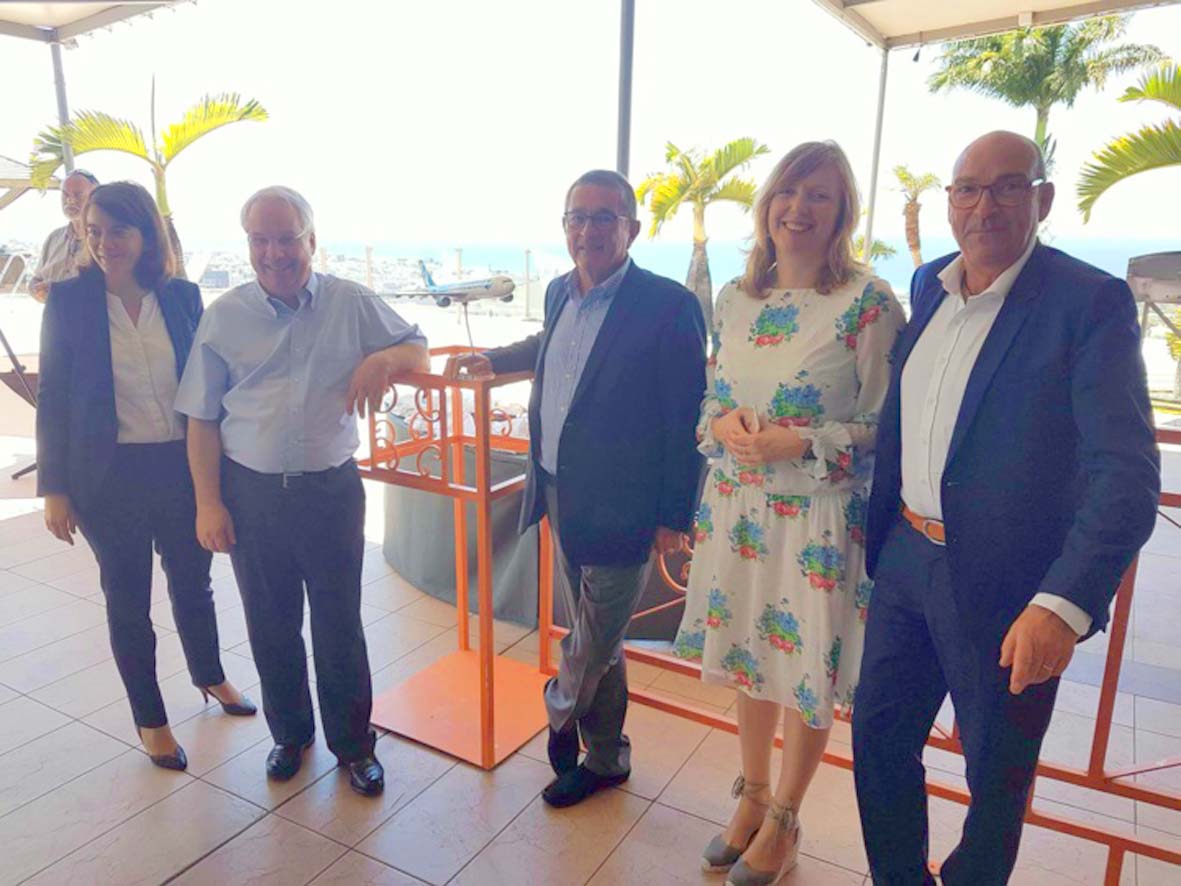 Muriel Assouline directrice générale Frenchblue, Marc Rochet directeur d'exploitation Frenchblue, Jean-Paul Dubreuil, président du directoire du groupe Dubreuil et Olivier Besnard, directeur général du pôle régional d'Air CaraÏbes
