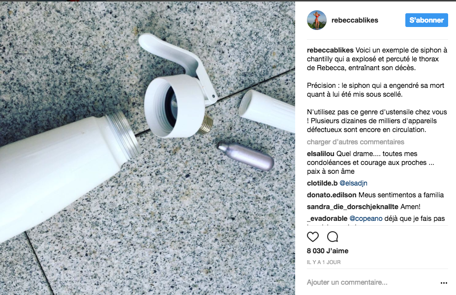 Décès d’une célèbre blogueuse fitness française après l’explosion d’un siphon à chantilly