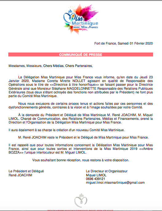 Grosses tensions au sein du Comité Miss Martinique