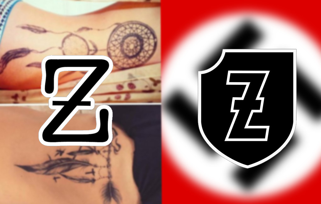 A gauche : symbole proposé comme emblème de la génération Z, à droite : L'écusson de la 4e division SS Polizei Panzergrenadier