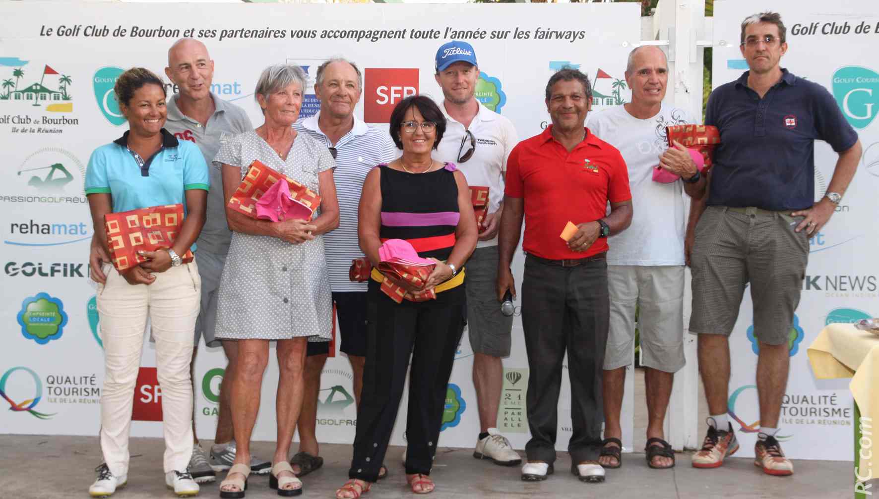 Les vainqueurs de la compétition en NET: Esther Bénard, Thierry Muylle, Suzanne Girard, Jean et Nicole Grosset, Jean Christian Cauquil, Jean-François Alphonsine, Marc Girard, Henri Franck