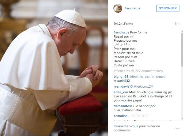 La première photo du Pape sur Instagram