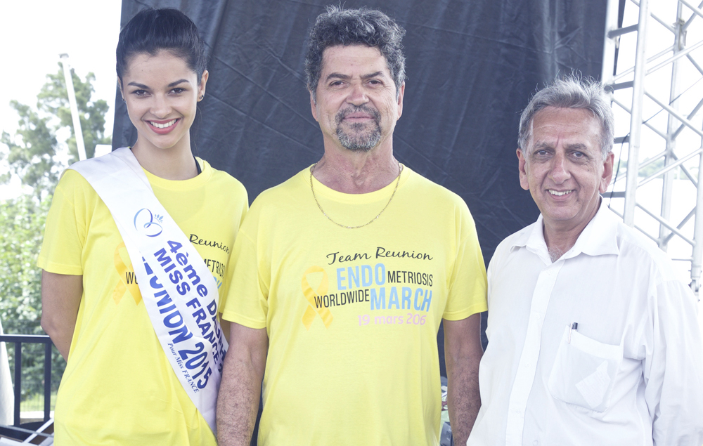 Azuima Issa, Daniel Pausé, et Aziz Patel du Comité Miss Réunion, solidaire de l'Endo March