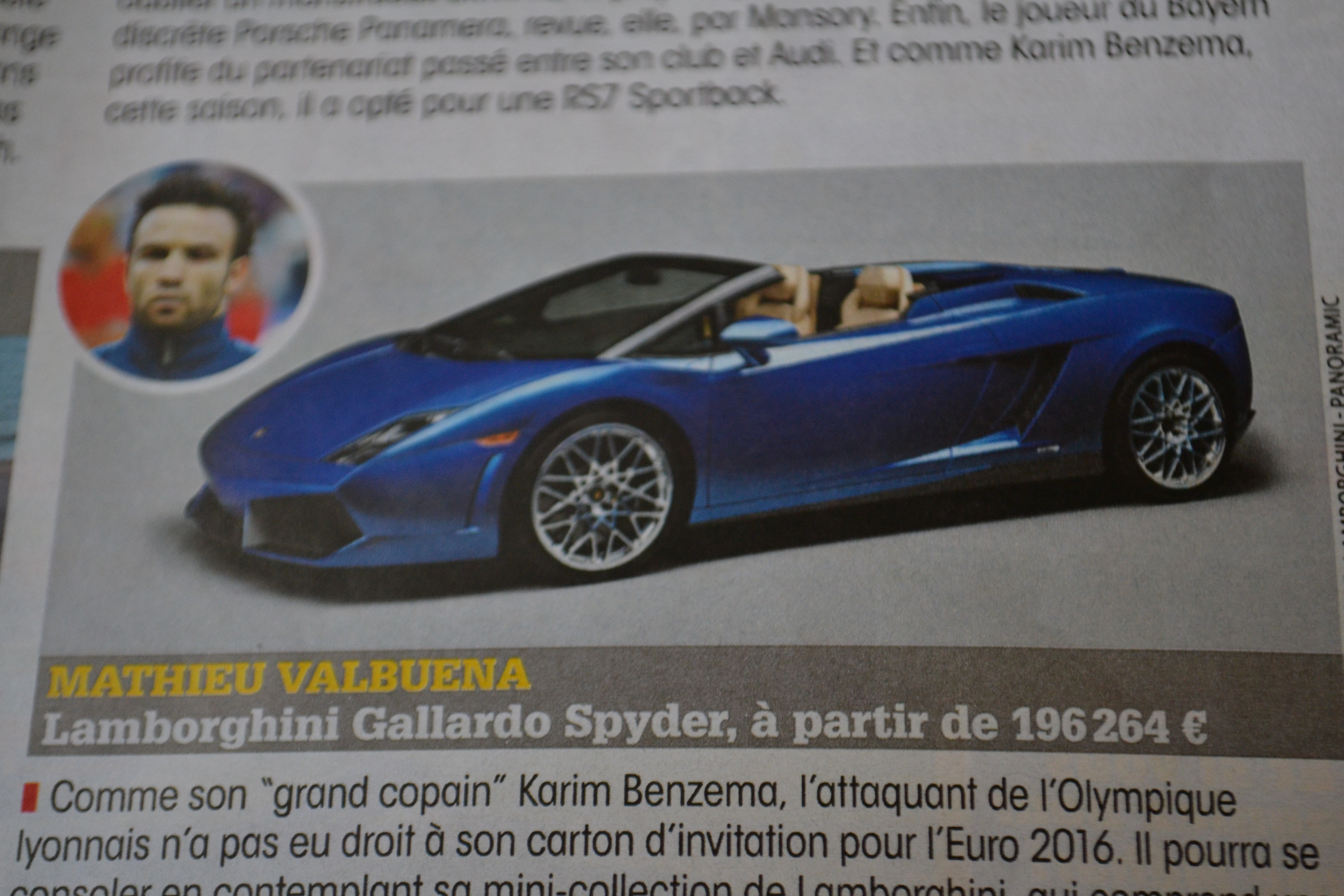 Mathieu Valbuena possède deux Lamborghini