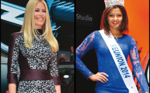 Claudia Schiffer et Ingreed Mercredi au Mondial de l'Automobile